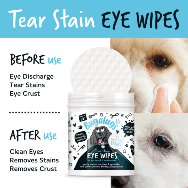 Bugalugs Tear Stain Eye Wipes for Dogs (100 Wipes)