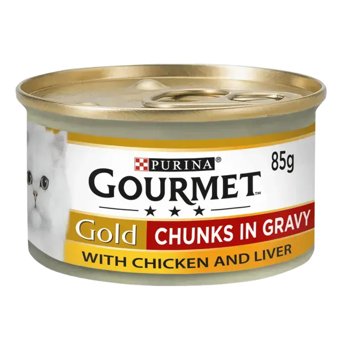 1-Gourmet-Cat-Wet-Gold-Chunks-in-Gravy-Chicken-and-Liver-MHI-1080x1080_0.png (1) Gourmet Gold in Gravy 85g - Chicken & Liver - Image 1