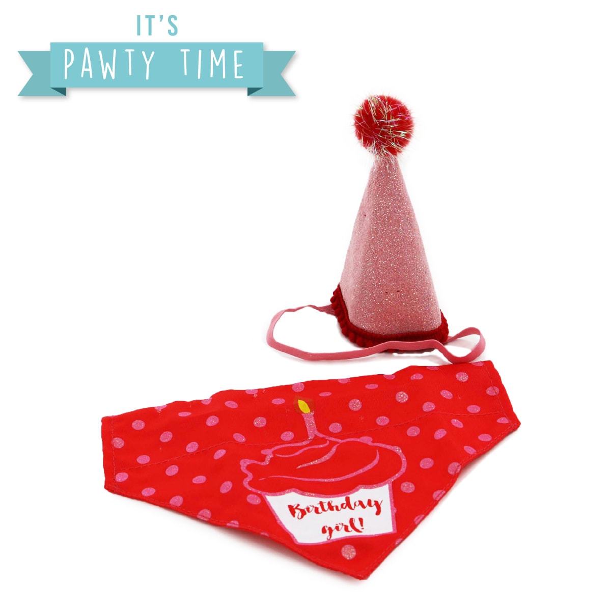 Pawty Its My Birthday Hat & Bandana - Pink Main Image