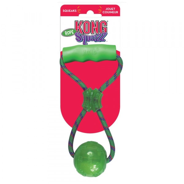 Kong – Squeeze Ball with Rope Medium – Pawfect Supplies Ltd Product Image