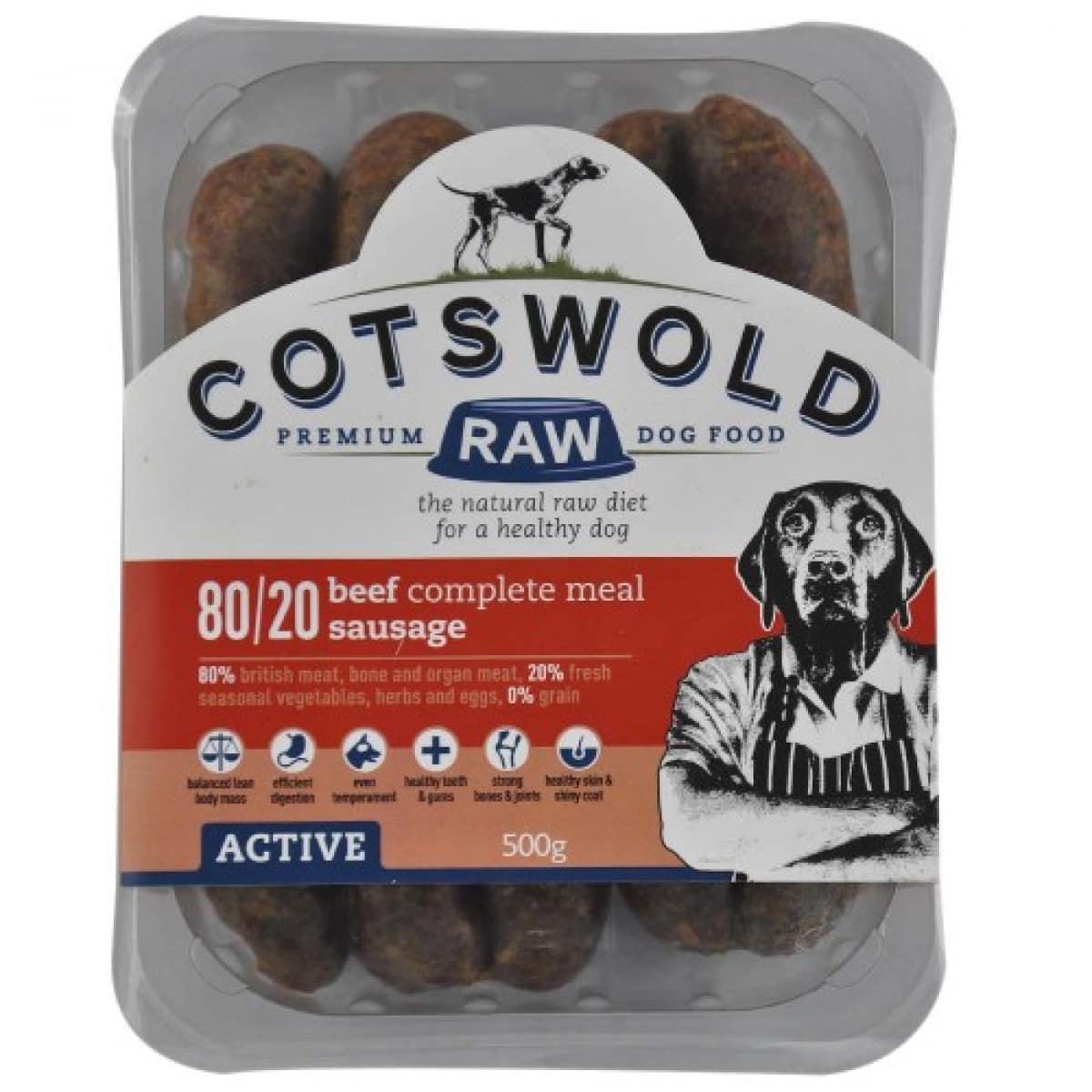 Cotswold Raw – Active Sausage Beef 500g – Pawfect Supplies Ltd Product Image
