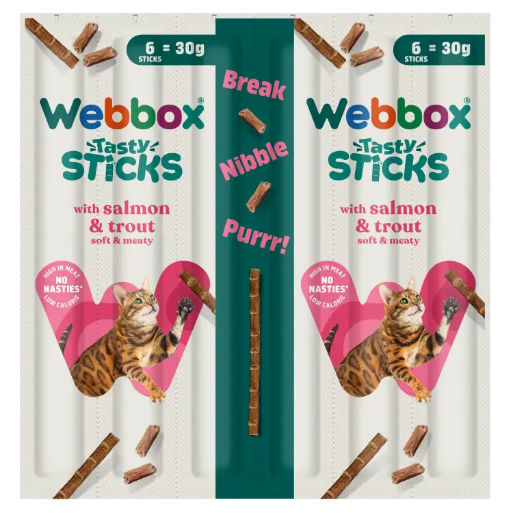 A73790-WBX-Tasty-Sticks-Salmon-Trout-6-Pack-Foil-DRWB008812NA-STD Webbox Tasty Sticks 30g - Salmon & Trout - Image 1