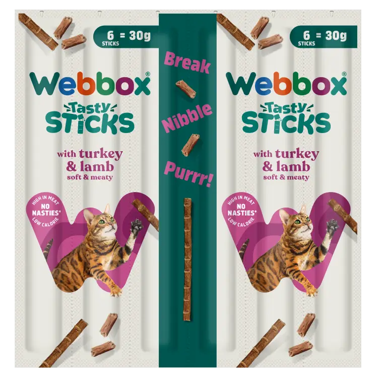 A73791-WBX-Tasty-Sticks-Turkey-Lamb-6-Pack-Foil-DRWB008813NA-STD Webbox Tasty Sticks 30g - Turkey & Lamb - Image 1