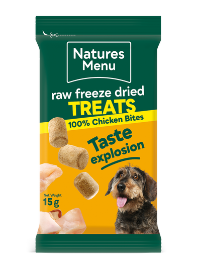 AAFF_128753_AffinityNVD_BitesChicken_VFF24-V1_15g_FOP_3D Natures Menu Freeze Dried Treats - Chicken 15g - Image 1
