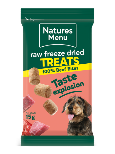 AAFF_128755_AffinityNVD_BitesBeef_VFF24-V1_15g_FOP_3D Natures Menu Freeze Dried Treats - Beef 15g - Image 1