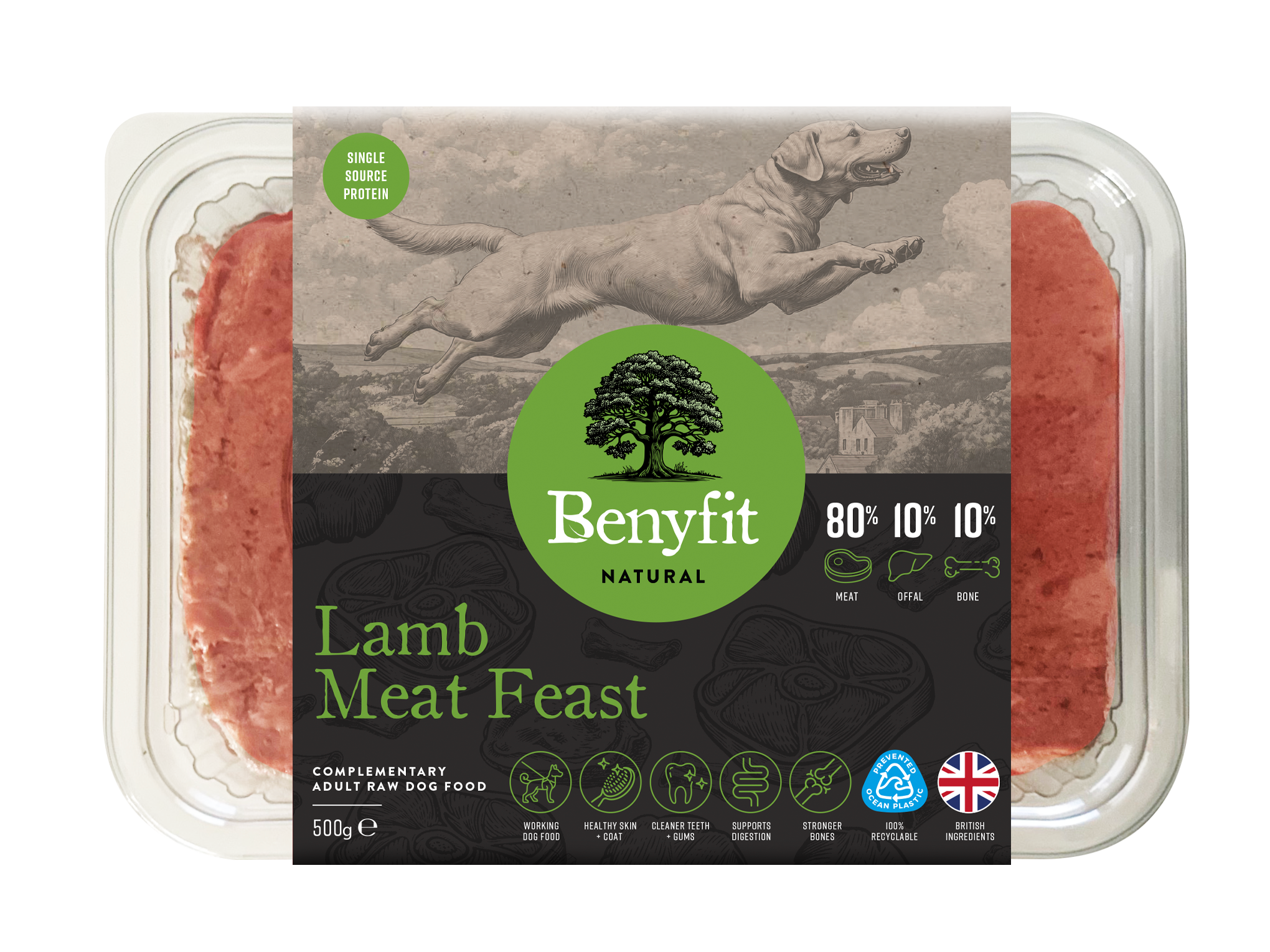 Benyfit-Natural-Tub-Render-Lamb-500g Benyfit Natural 80/10/10 - Lamb Meat Feast 500g - Image 1