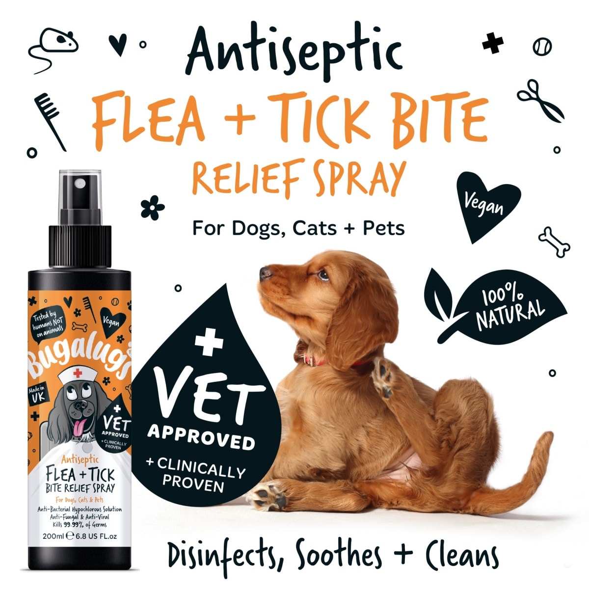 Bugalugs - Antiseptic Flea & Tick Bite Relief Spray 200ml Main Image