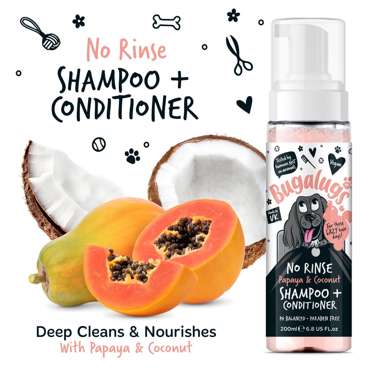 Bugalugs - No Rinse Papaya & Coconut Shampoo + Conditioner 200ml Main Image