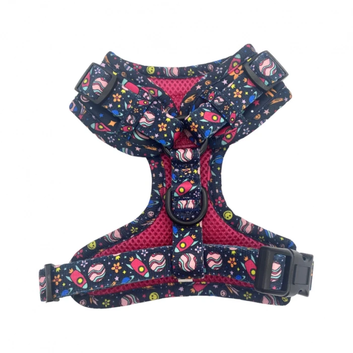 Pembs Pooches Adjustable Harness - In My Happy Space (blue & pink) Main Image