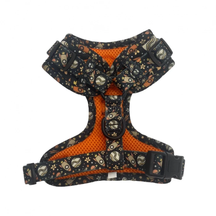 Pembs Pooches Adjustable Harness - In My Happy Space (black & orange) Main Image